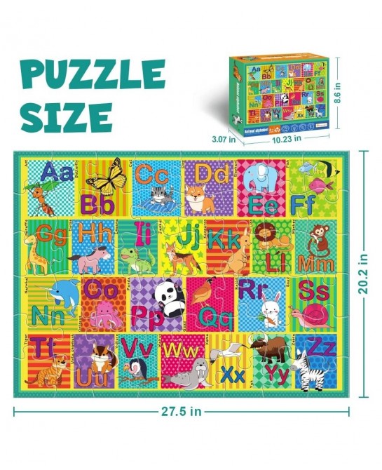 Floor Puzzle for Kids 48 Pcs Animal Letter A-Z Alphabet Puzzle Vivid Animal Design Letter Games for Preschoolers Learning Edu...