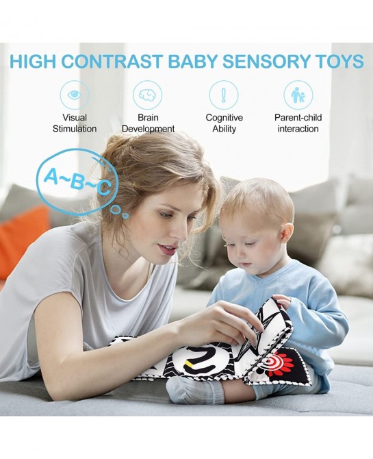 Black and White High Contrast Sensory Toys Baby Soft Book for Early Education Infant Toys 0 3-6 Months Newborn Tummy Time Cri...