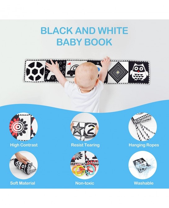 Black and White High Contrast Sensory Toys Baby Soft Book for Early Education Infant Toys 0 3-6 Months Newborn Tummy Time Cri...