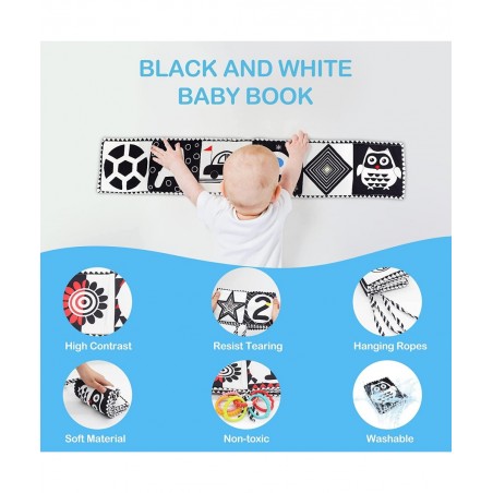 Black and White High Contrast Sensory Toys Baby Soft Book for Early Education Infant Toys 0 3-6 Months Newborn Tummy Time Cri...
