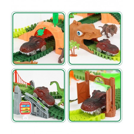 Dinosaur Race Track Toys - 284pcs Lengthen Flexible Track Toys with Dinosaur Race Car Create a Dinosaur World Road Race for 3...