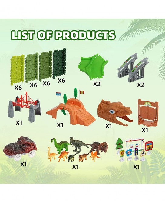 Dinosaur Race Track Toys - 284pcs Lengthen Flexible Track Toys with Dinosaur Race Car Create a Dinosaur World Road Race for 3...