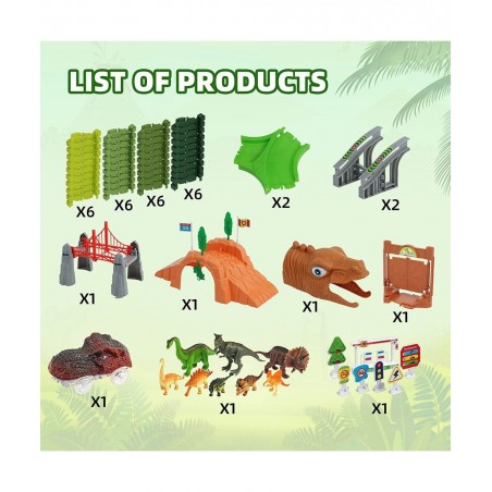 Dinosaur Race Track Toys - 284pcs Lengthen Flexible Track Toys with Dinosaur Race Car Create a Dinosaur World Road Race for 3...