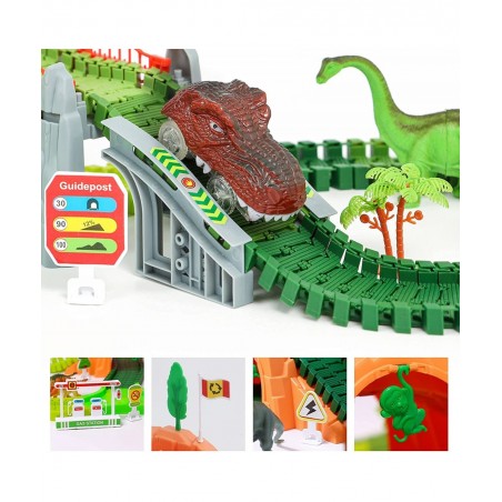 Dinosaur Race Track Toys - 284pcs Lengthen Flexible Track Toys with Dinosaur Race Car Create a Dinosaur World Road Race for 3...