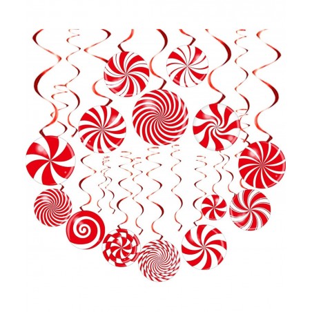 72 PCS Christmas Hanging Swirls Christmas Party Decorations Christmas Candy Hanging Swirl Garland Red Candy Cutouts for Chris...