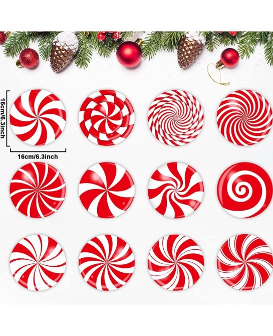 72 PCS Christmas Hanging Swirls Christmas Party Decorations Christmas Candy Hanging Swirl Garland Red Candy Cutouts for Chris...