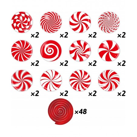72 PCS Christmas Hanging Swirls Christmas Party Decorations Christmas Candy Hanging Swirl Garland Red Candy Cutouts for Chris...