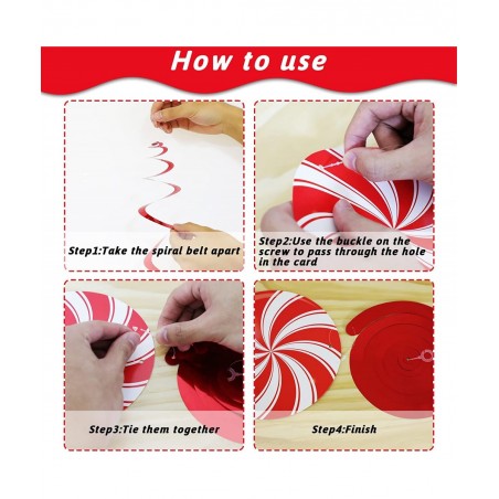 72 PCS Christmas Hanging Swirls Christmas Party Decorations Christmas Candy Hanging Swirl Garland Red Candy Cutouts for Chris...