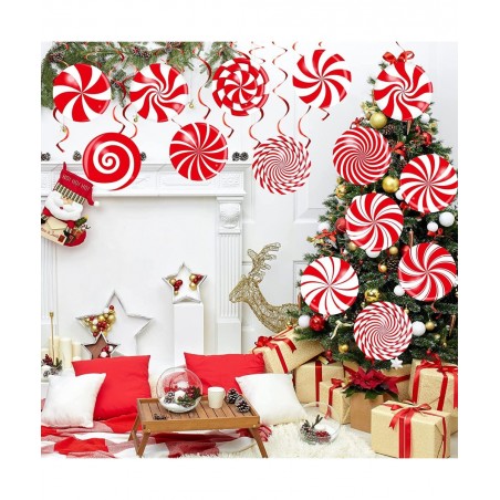 72 PCS Christmas Hanging Swirls Christmas Party Decorations Christmas Candy Hanging Swirl Garland Red Candy Cutouts for Chris...