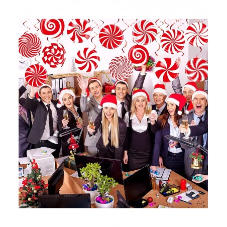 72 PCS Christmas Hanging Swirls Christmas Party Decorations Christmas Candy Hanging Swirl Garland Red Candy Cutouts for Chris...