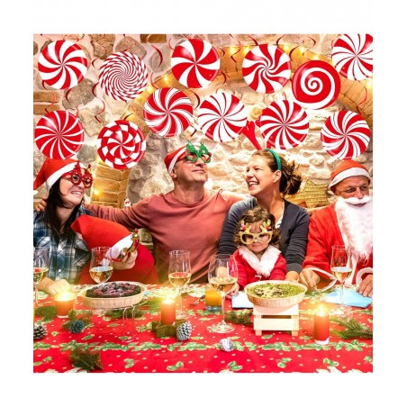 72 PCS Christmas Hanging Swirls Christmas Party Decorations Christmas Candy Hanging Swirl Garland Red Candy Cutouts for Chris...