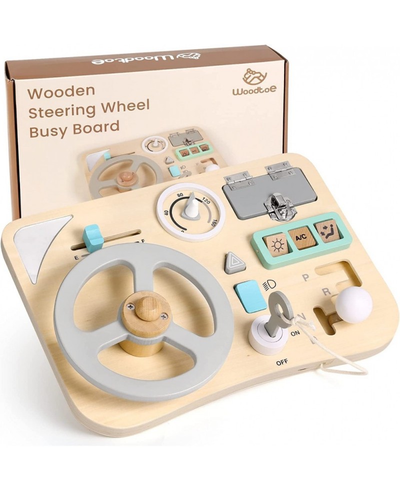 Busy Board for Toddlers Montessori Steering Wheel Driving Toy Wooden Sensory Toys Preschool Learning Activities for Fine Moto...