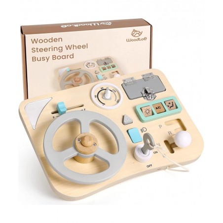 Busy Board for Toddlers Montessori Steering Wheel Driving Toy Wooden Sensory Toys Preschool Learning Activities for Fine Moto...