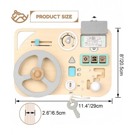 Busy Board for Toddlers Montessori Steering Wheel Driving Toy Wooden Sensory Toys Preschool Learning Activities for Fine Moto...