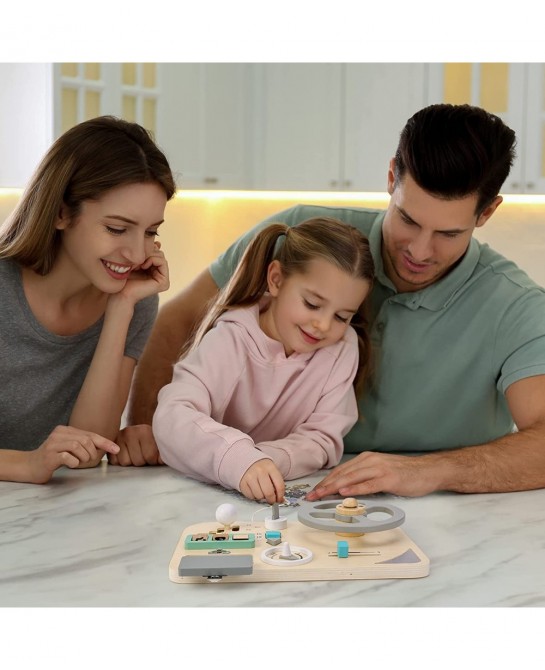 Busy Board for Toddlers Montessori Steering Wheel Driving Toy Wooden Sensory Toys Preschool Learning Activities for Fine Moto...