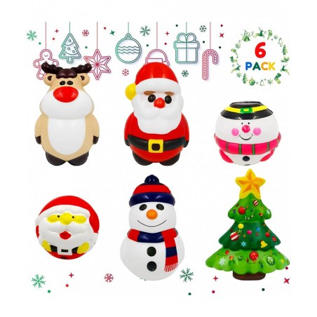 6Pcs Squishiess Toy Jumbo Slow Rising Santa Snowman Christmas Tree Elk for Christmas Party Favors Classroom Prizes Birthday G...
