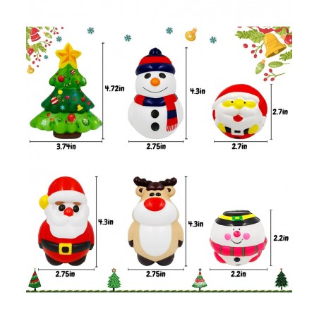 6Pcs Squishiess Toy Jumbo Slow Rising Santa Snowman Christmas Tree Elk for Christmas Party Favors Classroom Prizes Birthday G...