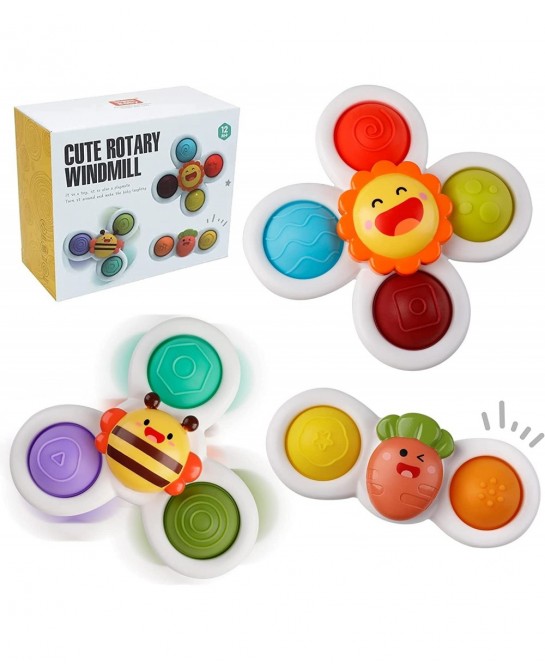 Suction Cup Spinner Toys: 3PCS Kids Spinning Top Toys Baby Dimple Toy Sensory Toys Fidget Spinners Suction Cup Babies Bath To...