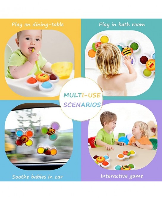 Suction Cup Spinner Toys: 3PCS Kids Spinning Top Toys Baby Dimple Toy Sensory Toys Fidget Spinners Suction Cup Babies Bath To...