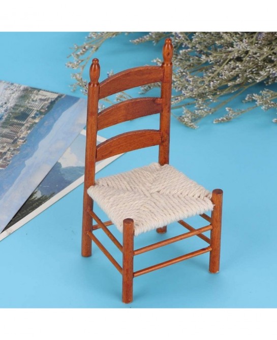 1:12 Wooden Dollhouse Chair Miniature Chair Simulation Portable Vintage for Doll Lovers(Red Brown) $22.36 Dollhouse Accessories