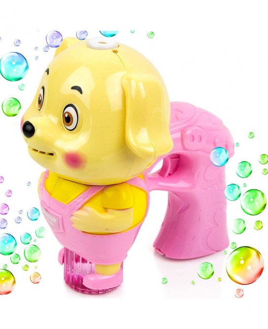 Dog Shaped Bubble Blower for Kids Light Up Bubble Blaster Machine Gun with Refill Solution Music and Lights Effect Bubble Sho...