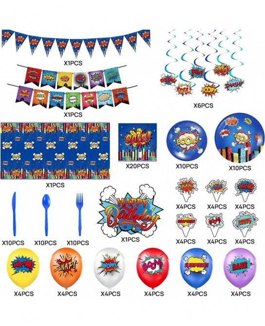 Superhero Birthday Party Supplies Set Plates Napkins Knives Spoons Forks Table Cloth 12 inch Balloons Happy Birthday Banner f...