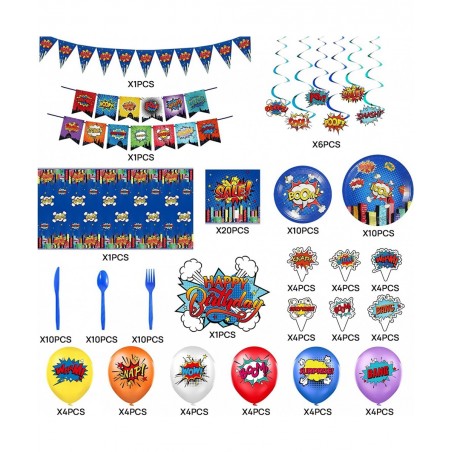 Superhero Birthday Party Supplies Set Plates Napkins Knives Spoons Forks Table Cloth 12 inch Balloons Happy Birthday Banner f...