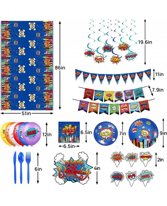 Superhero Birthday Party Supplies Set Plates Napkins Knives Spoons Forks Table Cloth 12 inch Balloons Happy Birthday Banner f...