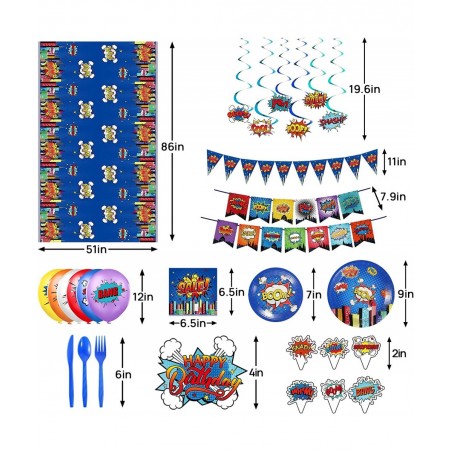 Superhero Birthday Party Supplies Set Plates Napkins Knives Spoons Forks Table Cloth 12 inch Balloons Happy Birthday Banner f...
