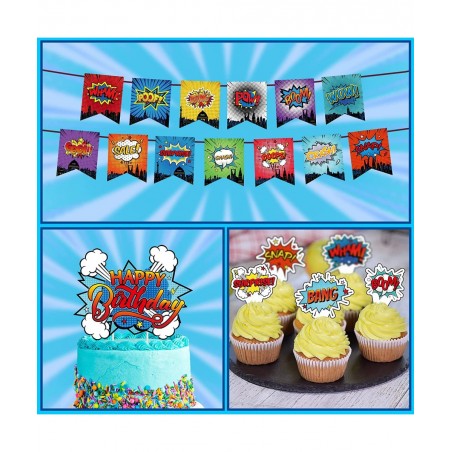 Superhero Birthday Party Supplies Set Plates Napkins Knives Spoons Forks Table Cloth 12 inch Balloons Happy Birthday Banner f...