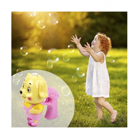 Dog Shaped Bubble Blower for Kids Light Up Bubble Blaster Machine Gun with Refill Solution Music and Lights Effect Bubble Sho...