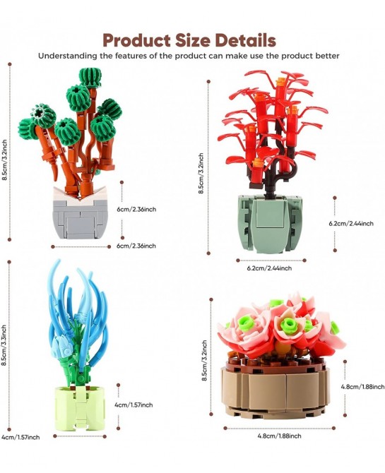 Mini Succulents Surprise Box Toys DIY Simulation Mini Particle Flower Botanical Collection Construction Building Blocks Toy S...