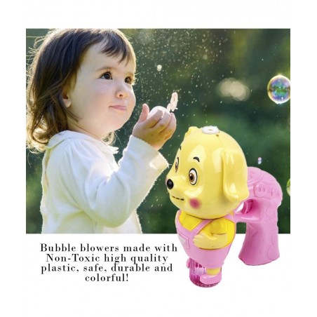 Dog Shaped Bubble Blower for Kids Light Up Bubble Blaster Machine Gun with Refill Solution Music and Lights Effect Bubble Sho...