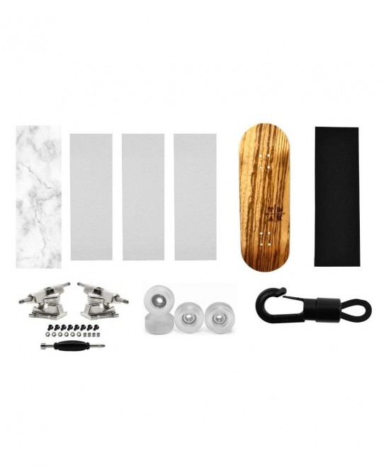 Fingerboard Starter Set No. 4 - Includes Zebrawood Fingerboard Deck 1 Deck Graphic Wrap 3 Pieces of Skate Grip 1 Piece of Tri...