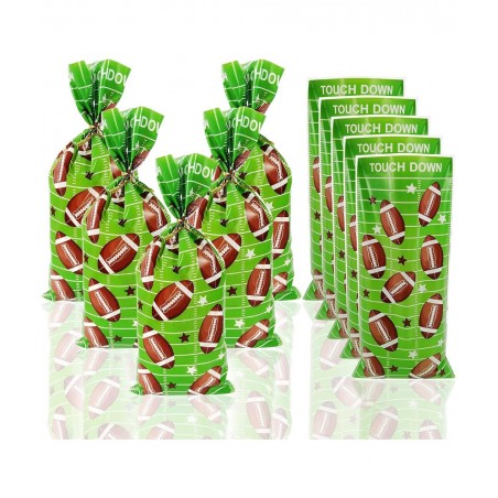 Football Party Cellophane Bags 100 Pcs Treat Candy Cello Bags Football Field Goodie Bags Football Theme Gift Plastic Bags wit...