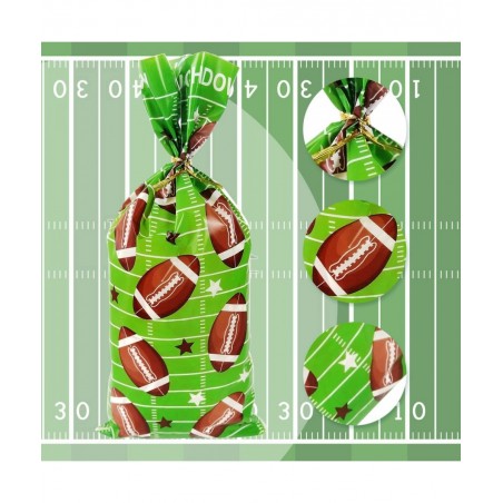 Football Party Cellophane Bags 100 Pcs Treat Candy Cello Bags Football Field Goodie Bags Football Theme Gift Plastic Bags wit...
