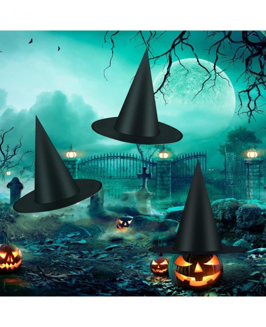 Halloween Witch Hat Lights Halloween Light up Decorations Floating Witch Hats with Tea Light and 3D Bats halloween Wall Decor...