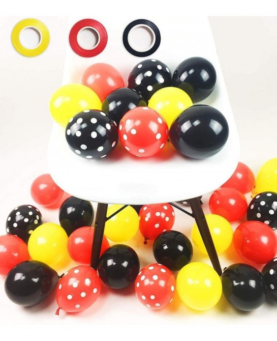 100 Pack Mouses Balloons 12 Inch Latex Balloons Red Black Yellow Polka Dot Balloons Color Balloons Kit for Baby Birthday Baby...