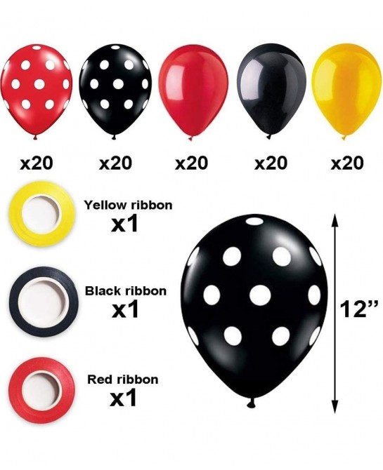 100 Pack Mouses Balloons 12 Inch Latex Balloons Red Black Yellow Polka Dot Balloons Color Balloons Kit for Baby Birthday Baby...