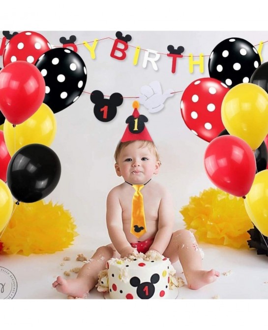100 Pack Mouses Balloons 12 Inch Latex Balloons Red Black Yellow Polka Dot Balloons Color Balloons Kit for Baby Birthday Baby...