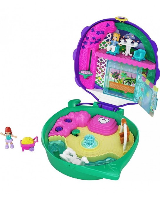 Pocket World Lil’ Ladybug Garden Compact with Fun Reveals Micro Polly and Lila Dolls Wheelbarrow with Flowers and Sticker She...