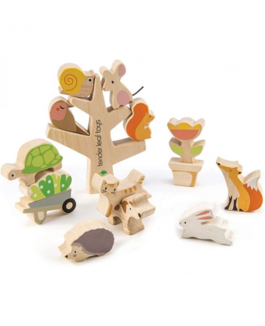 Stacking Garden Friends 14 Piece Wooden Stacking and Balancing Toy & Educational Game WITH FREE TRAVEL BAG- STEM Toy- Early L...