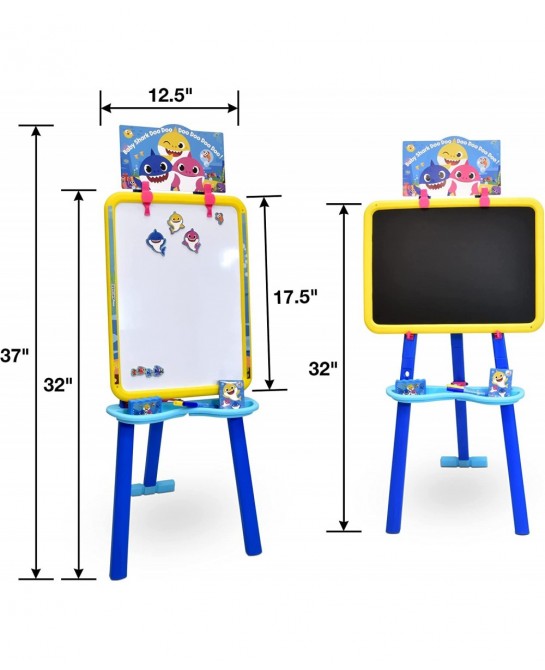 Baby Shark Standing Art Easel for Kids Toddler Drawing Dry Erase Magnetic Whiteboard Chalkboard Accessories and Tissue Pack (...
