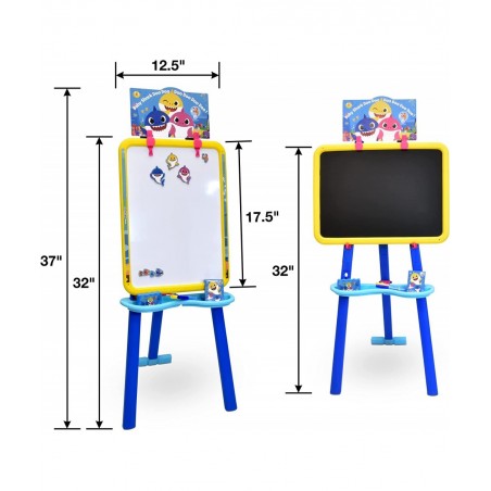 Baby Shark Standing Art Easel for Kids Toddler Drawing Dry Erase Magnetic Whiteboard Chalkboard Accessories and Tissue Pack (...