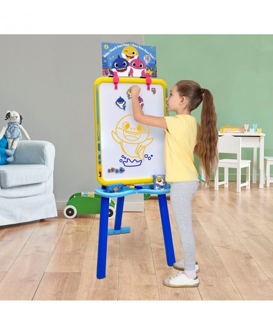 Baby Shark Standing Art Easel for Kids Toddler Drawing Dry Erase Magnetic Whiteboard Chalkboard Accessories and Tissue Pack (...