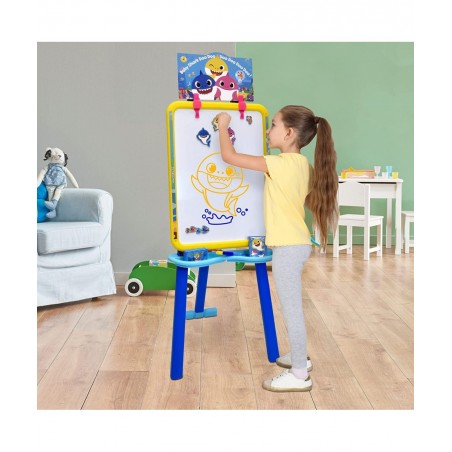 Baby Shark Standing Art Easel for Kids Toddler Drawing Dry Erase Magnetic Whiteboard Chalkboard Accessories and Tissue Pack (...