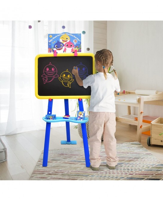 Baby Shark Standing Art Easel for Kids Toddler Drawing Dry Erase Magnetic Whiteboard Chalkboard Accessories and Tissue Pack (...
