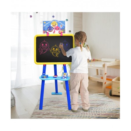 Baby Shark Standing Art Easel for Kids Toddler Drawing Dry Erase Magnetic Whiteboard Chalkboard Accessories and Tissue Pack (...
