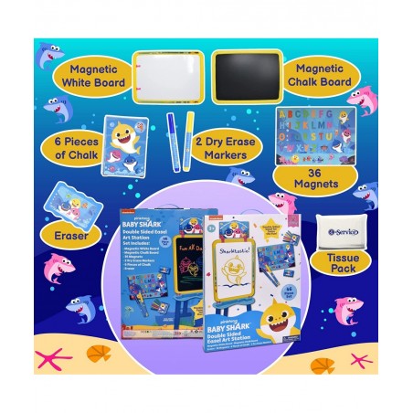 Baby Shark Standing Art Easel for Kids Toddler Drawing Dry Erase Magnetic Whiteboard Chalkboard Accessories and Tissue Pack (...