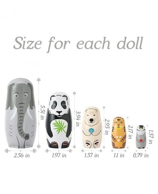 5pcs Beautiful Handmade Wooden Animal Nesting Dolls Elephant Panda Nesting Dolls Gift Russian Nesting Wishing Dolls Matryoshk...